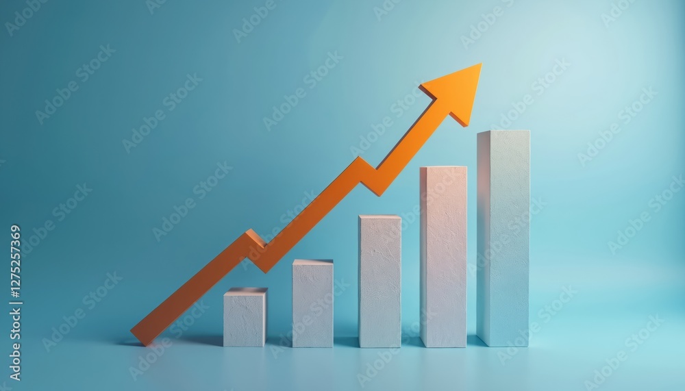 Upward graph trend shows financial growth, business success. Orange arrow points up on chart, diagram for presentation, report. Market progress, money investment, profit symbol. Upward graph trend shows financial growth, business success. Orange arrow points up on chart, diagram for presentation, report. Market progress, money investment, profit symbol.