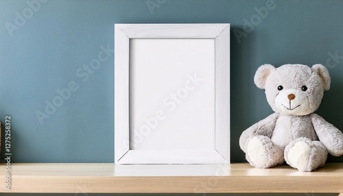Elegant White Nursery Frame Showcasing Charming Baby Room Wall Art in a Cozy Setting, Radiating Serenity and Delight, Perfect for Digital Art, Home Decor, or Design Inspiration