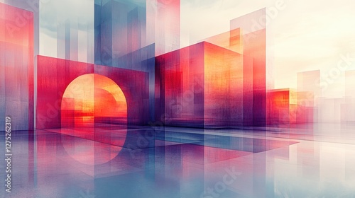 Abstract Geometric Landscape with Colorful Shapes and Reflections