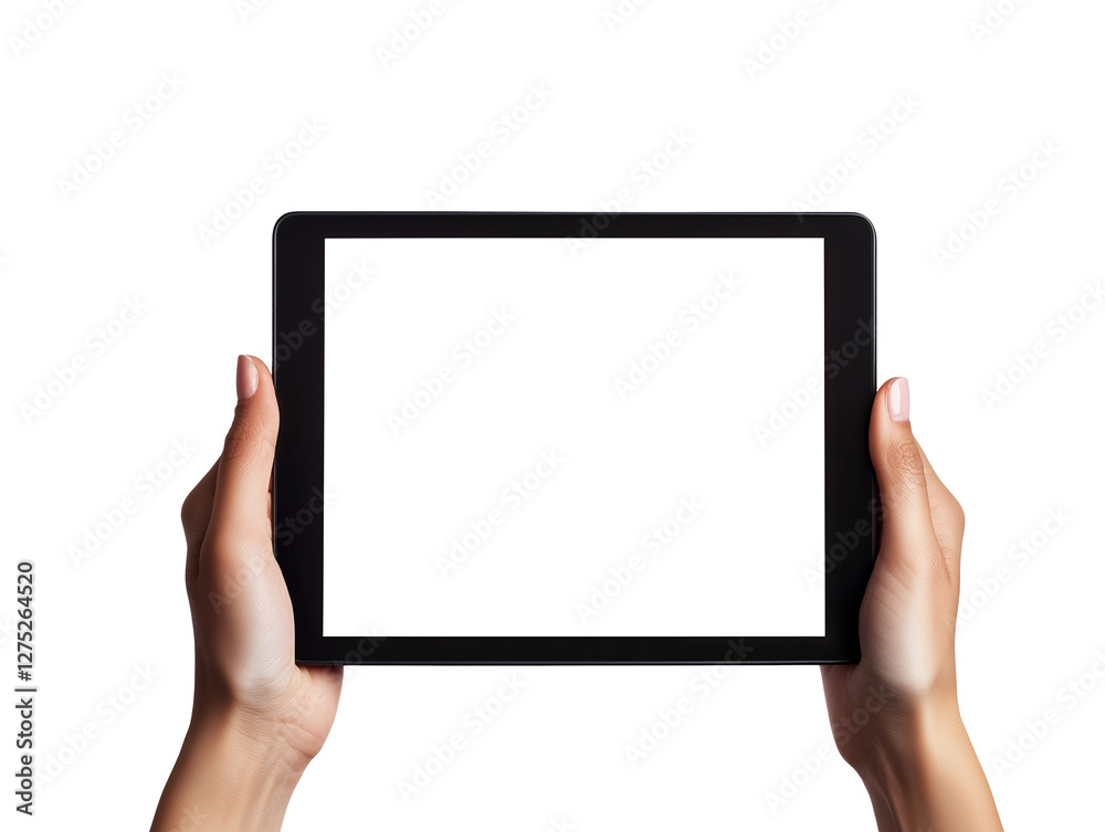 Modern Digital Tablet with Blank Screen Held by Hands – Isolated Mockup for App, Website, or UI/UX Design Presentation Modern Digital Tablet with Blank Screen Held by Hands – Isolated Mockup for App, Website, or UI/UX Design Presentation