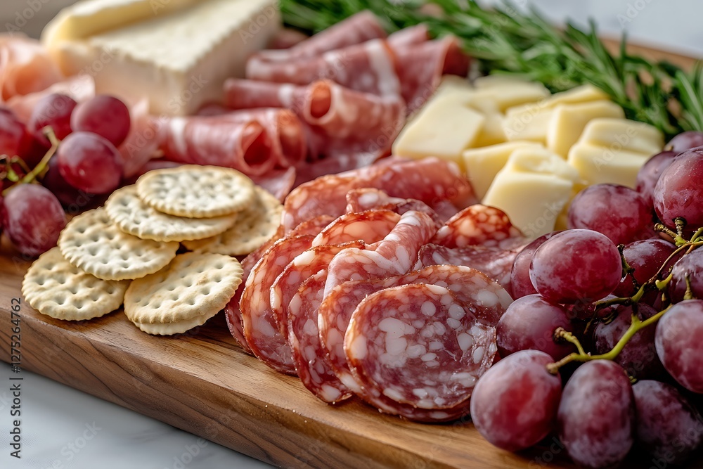 Charcuterie board, grapes, cheese, crackers Charcuterie board, grapes, cheese, crackers