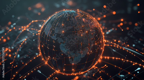 Global Network Art: A Vibrant Earth Centered in a Sea of Data Transmission Sparks