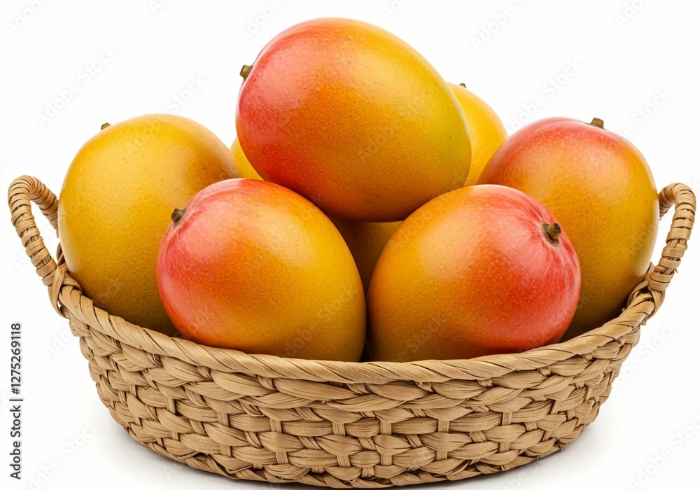 This image captures the natural goodness of ripe mangoes, displayed in a rustic basket and ready to be enjoyed This image captures the natural goodness of ripe mangoes, displayed in a rustic basket and ready to be enjoyed