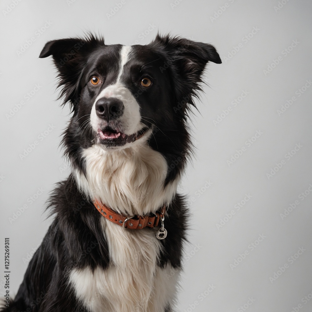 A Border Collie as a rescue dog on a white background. A Border Collie as a rescue dog on a white background.