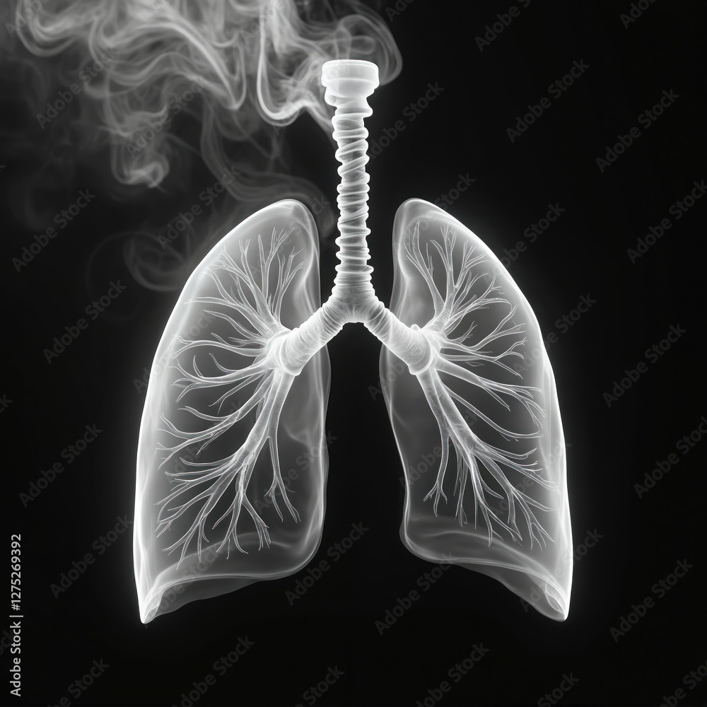 AI generated lungs made of smoke on black background. Concept of lung disease, respiratory problems, cancer risk, tobacco smoking, nicotine addiction. Healthcare and medicine. AI generated lungs made of smoke on black background. Concept of lung disease, respiratory problems, cancer risk, tobacco smoking, nicotine addiction. Healthcare and medicine.