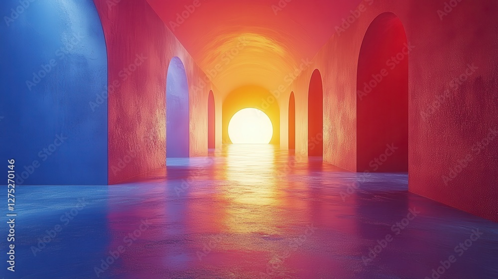 Fototapeta premium Vivid Abstract Space with Arches and a Radiant Sunset Glow