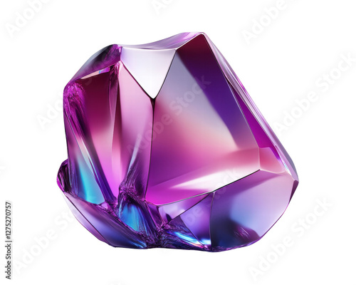Colorful Iridescent Purple Crystal with Unique Geometric Shape and Transparent Background