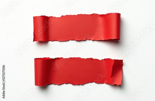 Wallpaper Mural Ripped torn paper pieces on white background. Red paper cut out design elements with rough edges. Blank, empty, textured surface. Imperfection, damage. Design template element. Torontodigital.ca