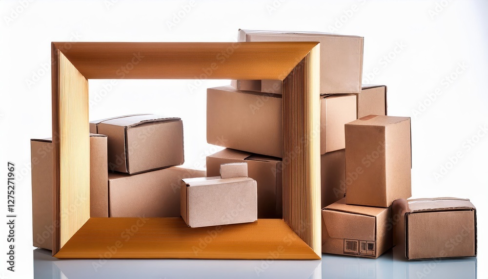 Handcrafted Tablet Frame adorned with Papercraft Packages in a Warm and Inviting Scene, Perfect for Digital Art, Home Decor, or Design Inspiration.