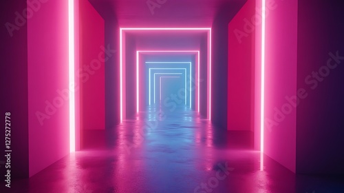 Neon Lights Illuminate Pink And Blue Corridor