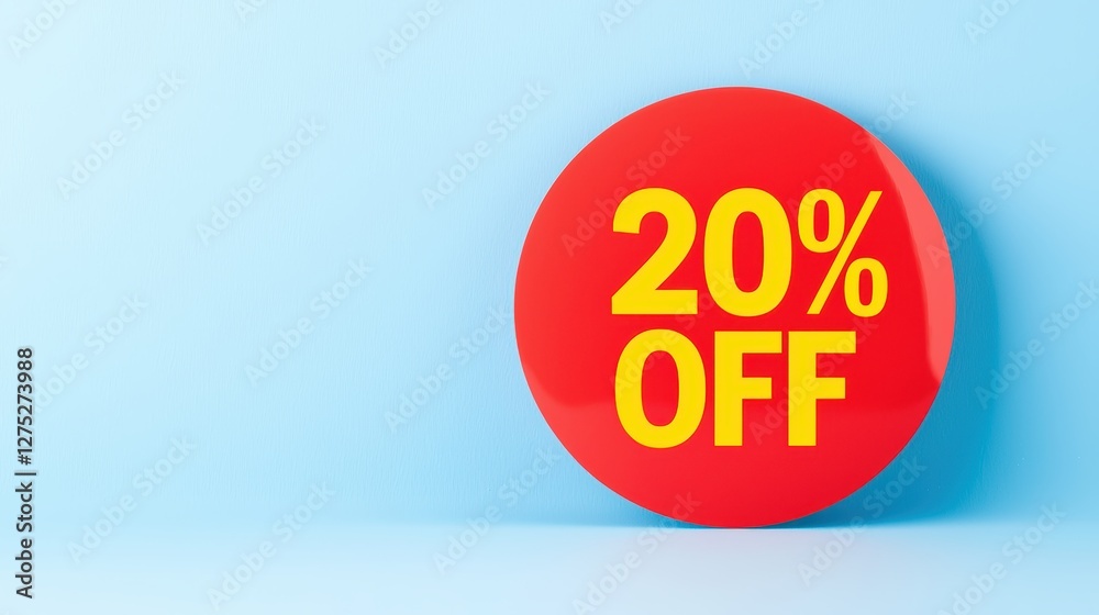Bright Red Discount Sign Featuring Twenty Percent Off Promotion Bright Red Discount Sign Featuring Twenty Percent Off Promotion