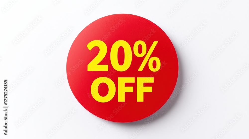 Vibrant Red Discount Sticker Highlighting Twenty Percent Off Promotion