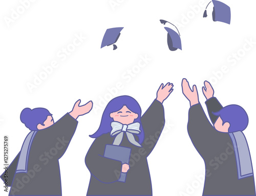 University Graduates Throwing Mortarboards Illustration