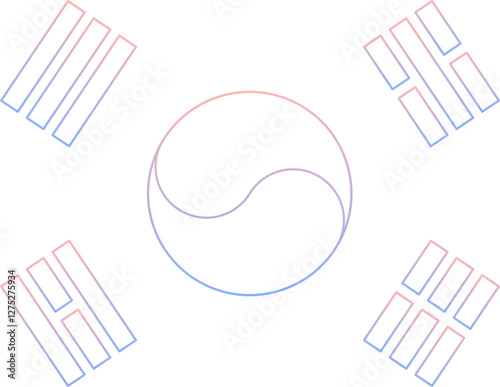 대한민국 국기 태극기 그라데이션 윤곽선 문양 일러스트