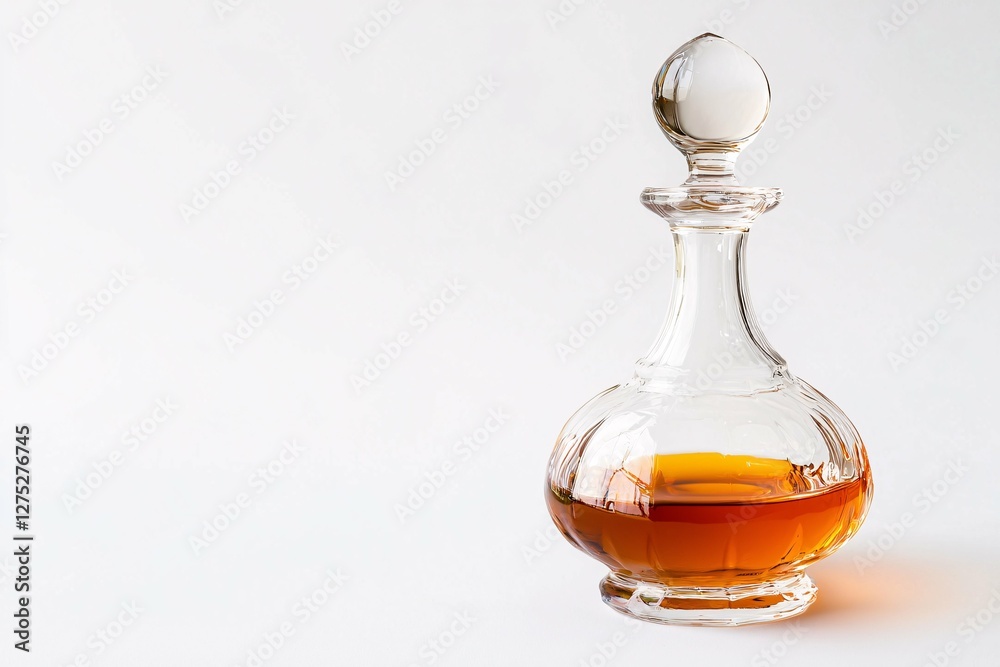 An elegant glass decanter stopper displayed on a clean white background, highlighting exquisite craftsmanship and enhancing barware aesthetics. An elegant glass decanter stopper displayed on a clean white background, highlighting exquisite craftsmanship and enhancing barware aesthetics.