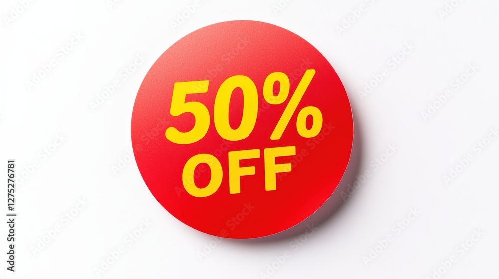 Bold Red Discount Sign Featuring Fifty Percent Off Promotion Bold Red Discount Sign Featuring Fifty Percent Off Promotion