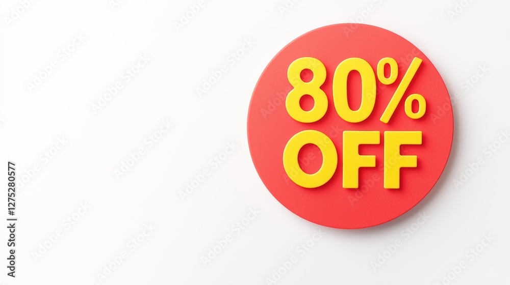 Bright Red Circular Discount Sign Showing Eighty Percent Off Sale Bright Red Circular Discount Sign Showing Eighty Percent Off Sale
