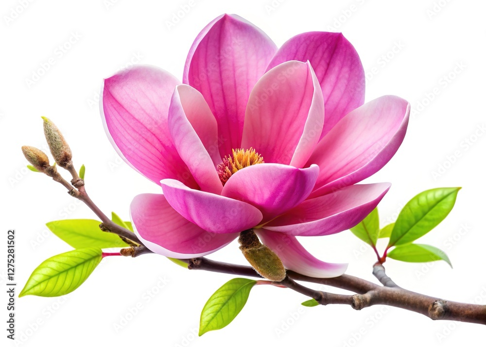 Pink Magnolia Flower Spring Branch Isolated On White Background Pink Magnolia Flower Spring Branch Isolated On White Background