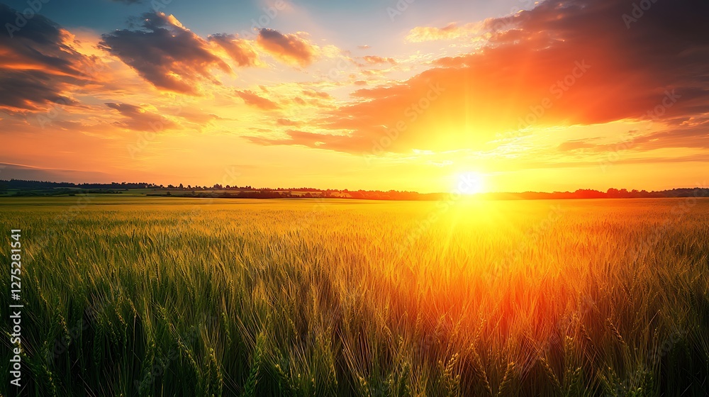 Golden Sunset over Wheat Field Golden Sunset over Wheat Field