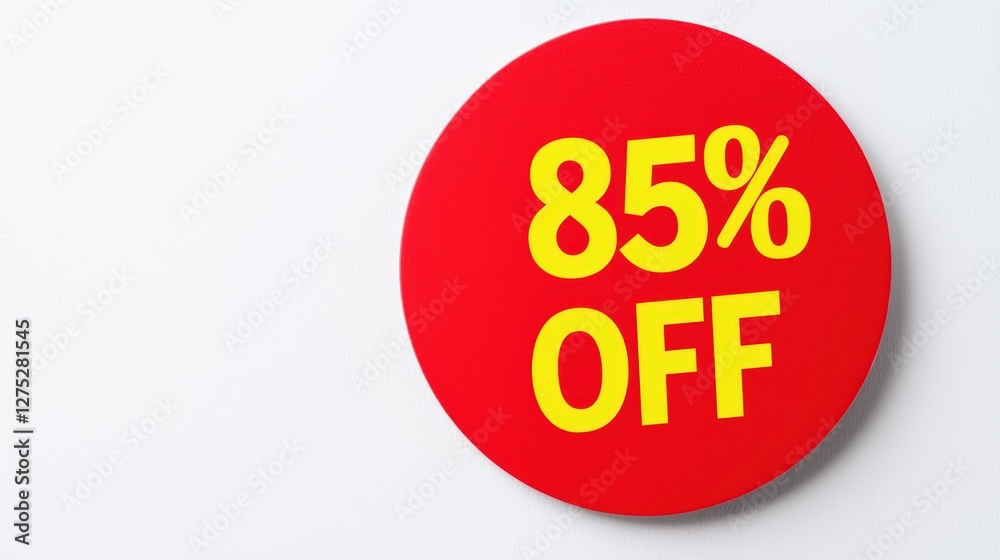 Bold Red Discount Sign Indicating 85% Off Sale Promotion Bold Red Discount Sign Indicating 85% Off Sale Promotion