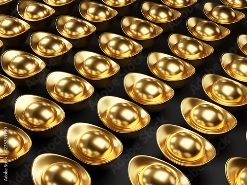 Chinese new year decorations gold yuan bao ingot high-resolution High-quality 3D rendering wallpaper object