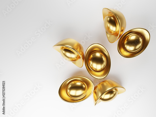 Chinese new year decorations gold yuan bao ingot high-resolution High-quality 3D rendering wallpaper object