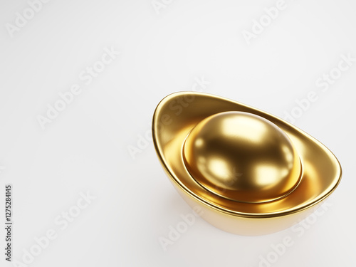 Chinese new year decorations gold yuan bao ingot high-resolution High-quality 3D rendering wallpaper object