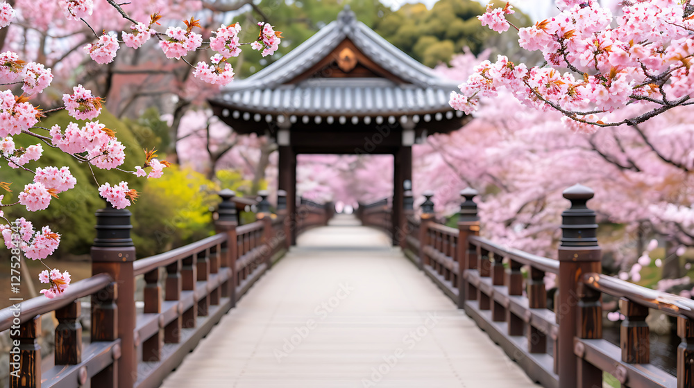 Cherry Blossom Pathway Bridge Japanese Garden Cherry Blossom Pathway Bridge Japanese Garden