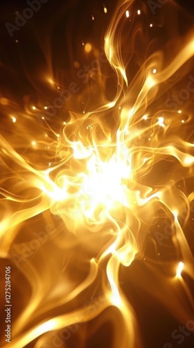 A mesmerizing golden light swirls and radiates from the center, creating a dynamic and ethereal atmosphere.