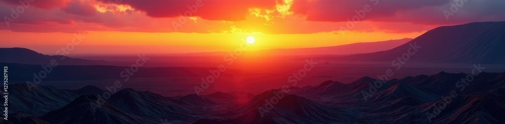 Sunrise illuminates a vast expanse of volcanic land, sunrise, landscape, vast Sunrise illuminates a vast expanse of volcanic land, sunrise, landscape, vast
