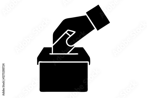 Hand voting ballot box icon, Election Vote concept, Vector illustration on white background.. Hand Putting Vote Bulletin Into Ballot Box Icon. 