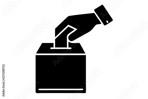 Hand voting ballot box icon, Election Vote concept, Vector illustration on white background.. Hand Putting Vote Bulletin Into Ballot Box Icon. 