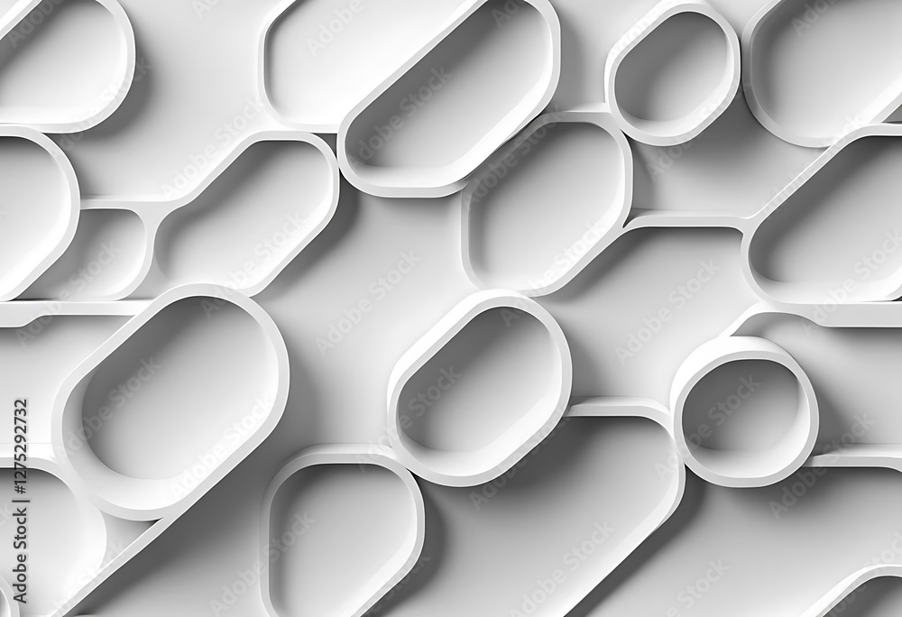 Monochromatic Geometric Network, Interconnected White Ovals and Rectangles Monochromatic Geometric Network, Interconnected White Ovals and Rectangles
