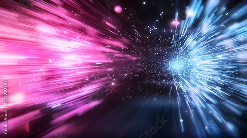 Fototapeta Naklejka Na Ścianę i Meble -  A breathtaking cyberpunk inspired tunnel filled with pulsating waves of colorful motion blur lights creating an immersive sense of velocity digital a futuristic world of dazzling technology