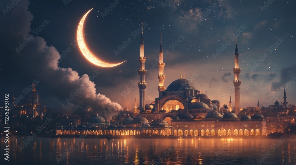 Fototapeta premium Ramadhan Mosque Background with Copy Space