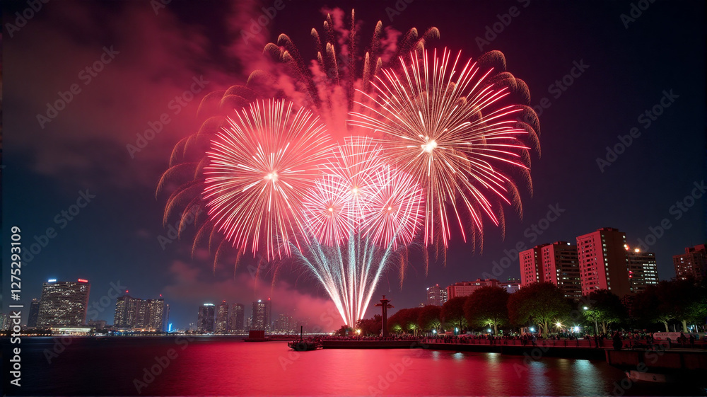 Fototapeta premium fireworks over the river