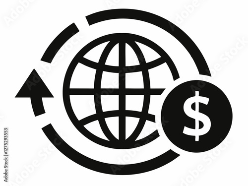 Global Earning Icon. international money transfer black icon isolated on white background. Global Earning Icon

