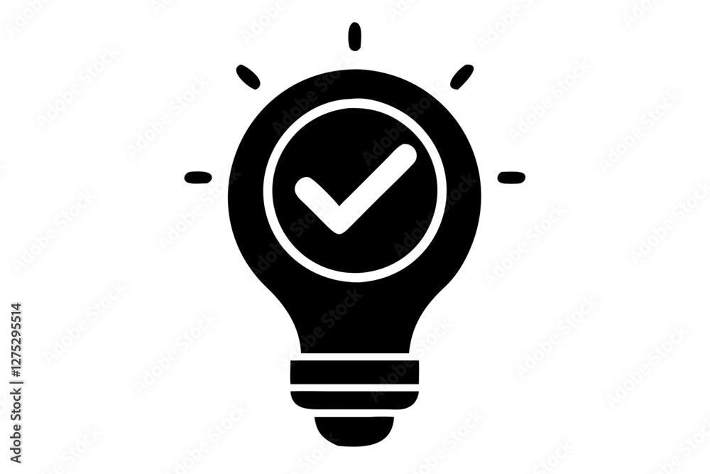 Check mark and light bulb illustration in minimal style. Light bulb silhouette vector illustration
Check mark and light bulb illustration in minimal style. Light bulb silhouette vector illustration