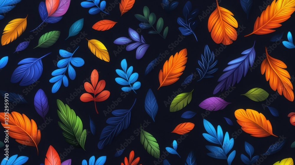 Vibrant Colorful Leaves Set Against a Dark Background for Autumn Aesthetics Vibrant Colorful Leaves Set Against a Dark Background for Autumn Aesthetics