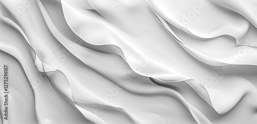 Abstract white wavy texture background with soft curves and 3D effect.
