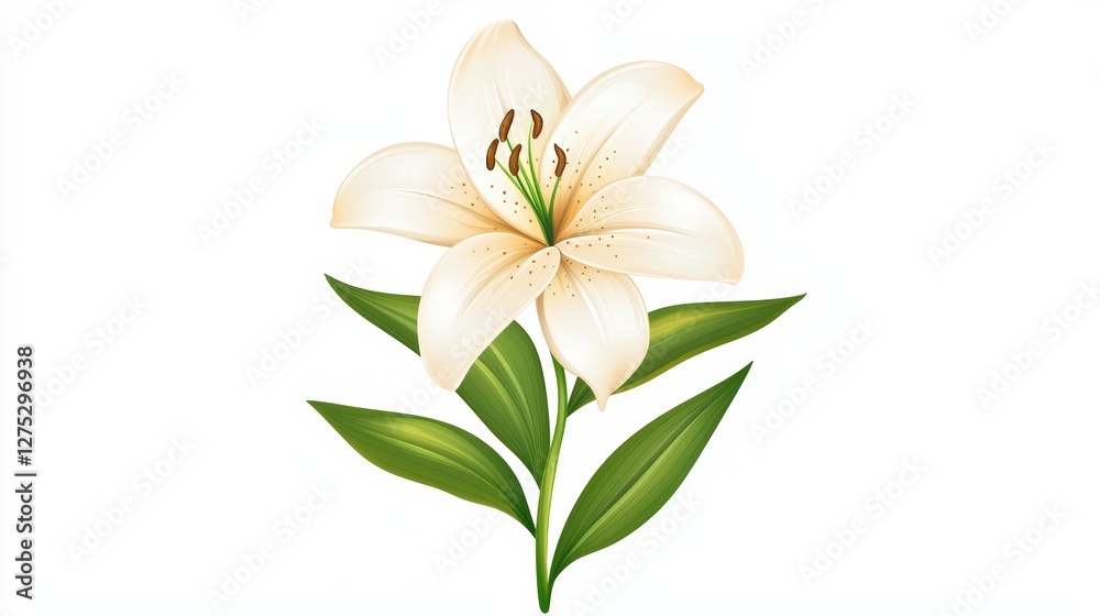 Elegant White Lily Flower with Green Leaves on a Soft Background Elegant White Lily Flower with Green Leaves on a Soft Background