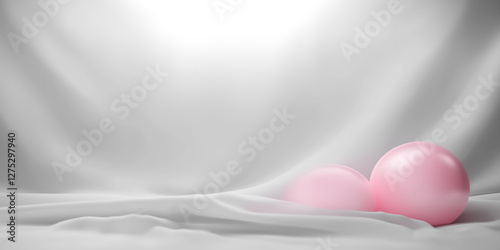 Soft pink balloons on elegant monochrome fabric background with gentle lighting and serene ambiance. photo