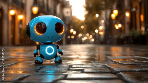 Wallpaper Mural Cute robot city street night advertising Torontodigital.ca