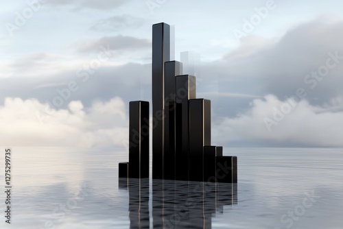 Economic boom visualization, a city made of financial graphs rising into the sky, symbolizing nationwide investment success, 3D illustration