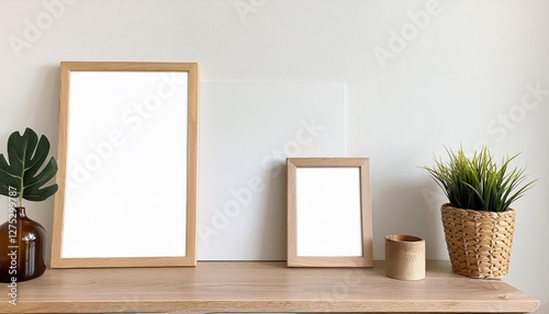 Elegant Wooden Frame Mockup Against a White Backdrop, Showcasing A3, A, and A Poster Artwork in a Vintage Setting, Perfect for Digital Art, Home Decor, or Design Inspiration.