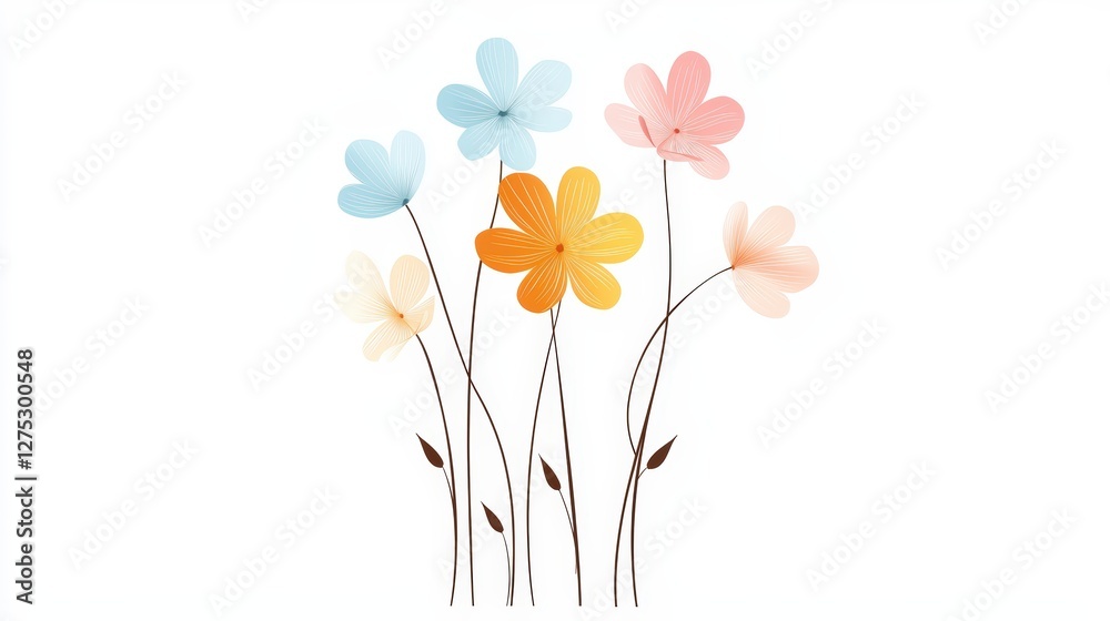 Naklejka premium Vibrant Floral Arrangement with Soft Pastel Colors on White Background