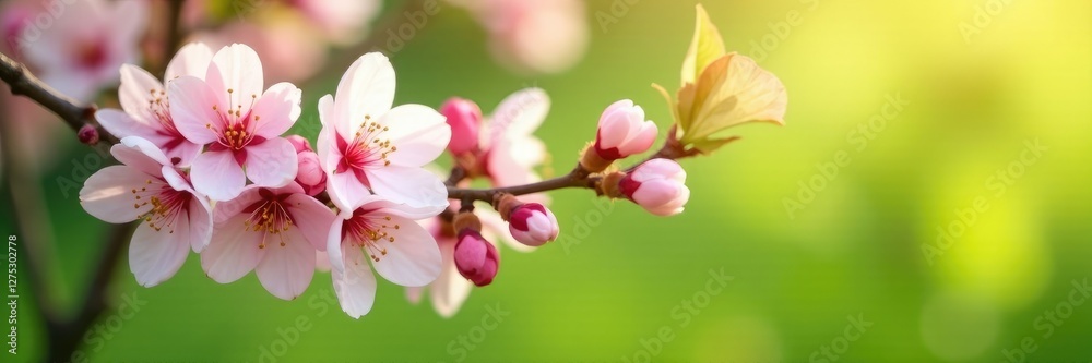 delicate pink blossoms on a blooming white cherry tree against a bright green spring background, spring, foliage delicate pink blossoms on a blooming white cherry tree against a bright green spring background, spring, foliage