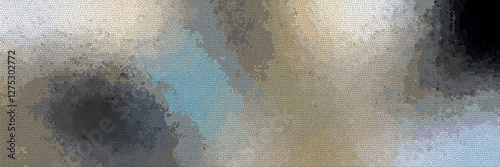 vector mosaic effect of a blended pale color, dark gray to light blue  and yellow, brow, and white overlapping polygonal colors that create a textured appearance and form an indistinct abstract form.	