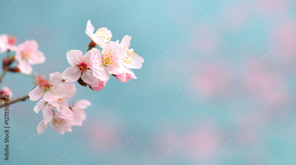 Delicate Pink Cherry Blossoms on Branch Delicate Pink Cherry Blossoms on Branch
