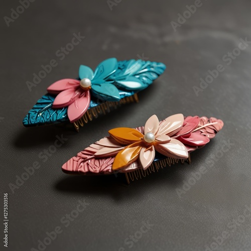 Decorative Floral Hair Clips with Pearl Beads